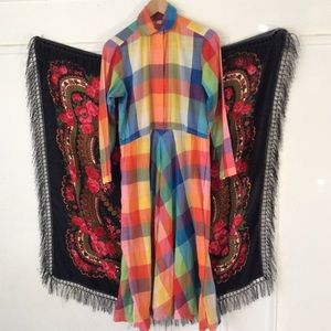 Vintage Multicolored Check Plaid Dress w Pockets!